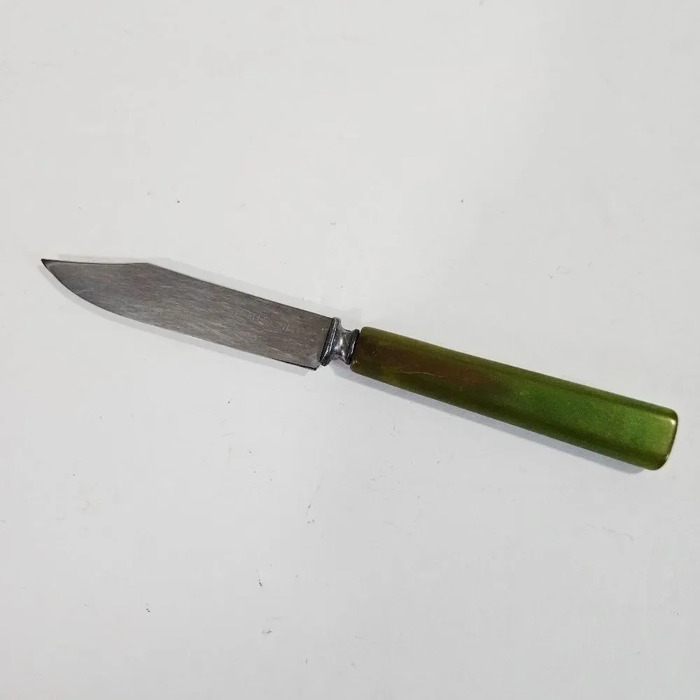 Vintage '30s Avacado Green Marbled Ombre Bakelite Stainless Steel Pairing Knife